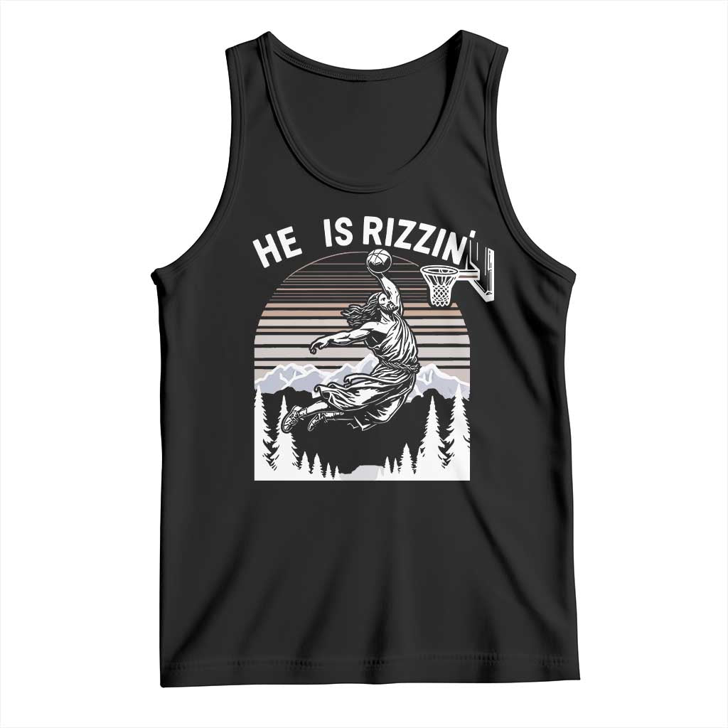 Funny Jesus Basketball Tank Top He Is Rizzin Retro Y2K Playing Basketball