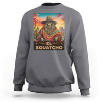Charcoal gray Bigfoot crewneck sweatshirt with large front 'El Squatcho' graphic