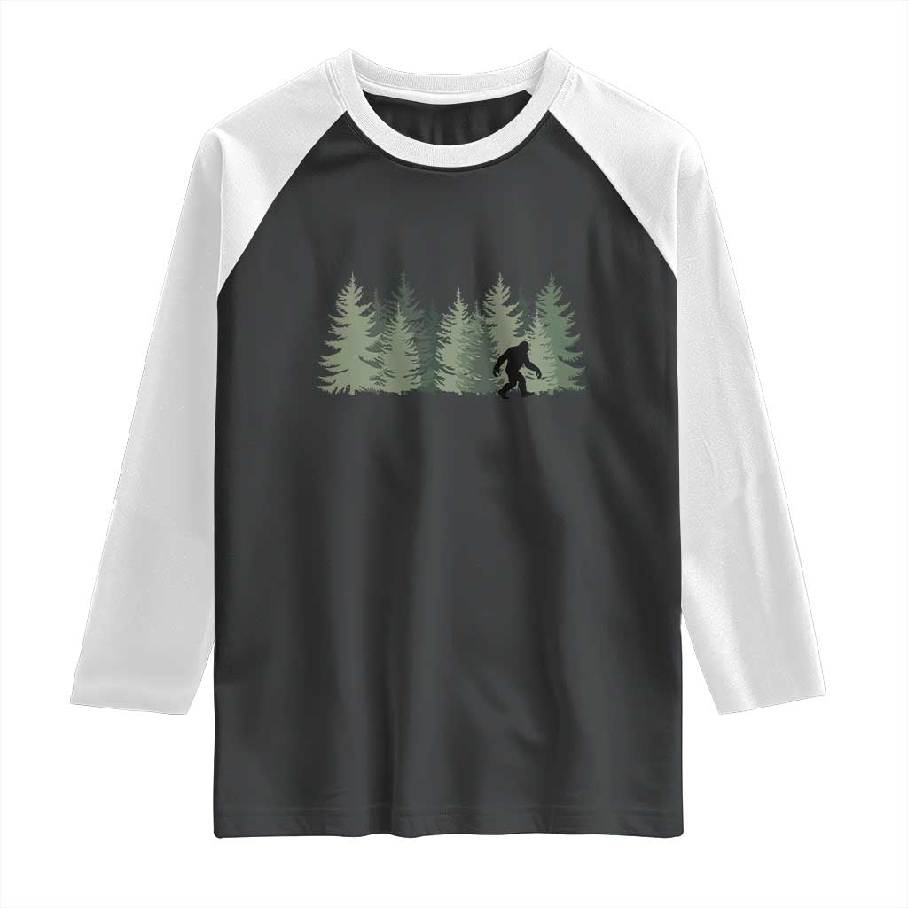 Bigfoot In The Forest Sasquatch Yeti Raglan Shirt - Wonder Print Shop