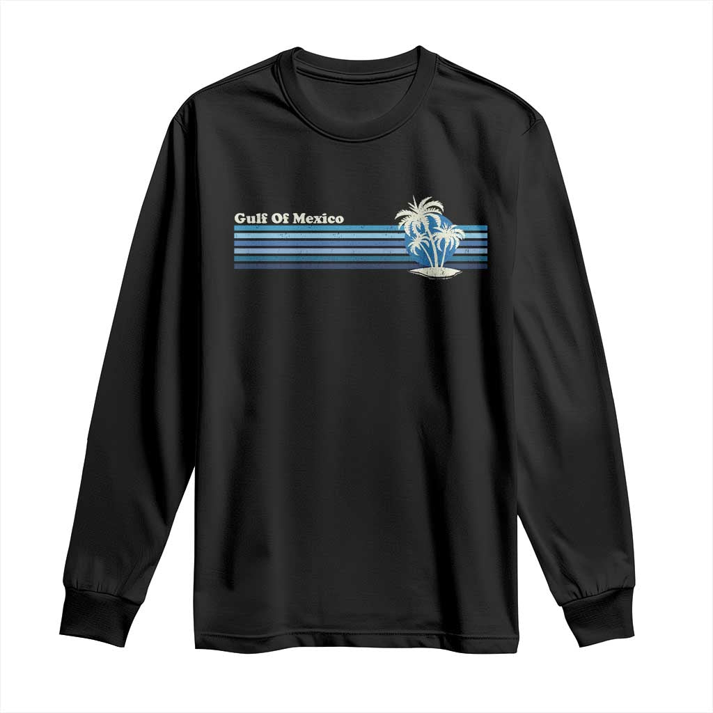 Black long sleeve shirt with palm tree sunset graphic and Gulf of Mexico text