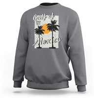 Charcoal gray sweatshirt with back graphic of palm trees and 'Mexico' text