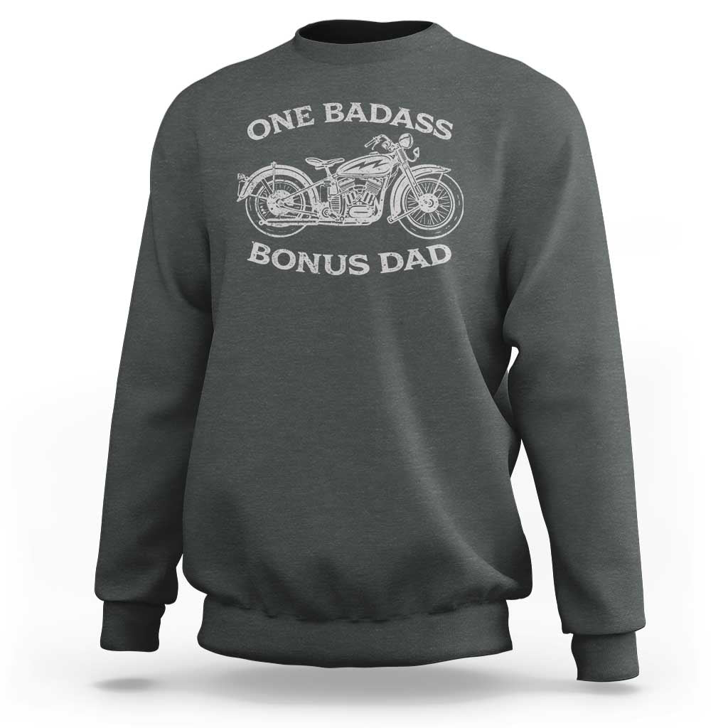 One Badass Bonus Dad Sweatshirt Funny Stepdad Motorcycle Graphic Mens Biker