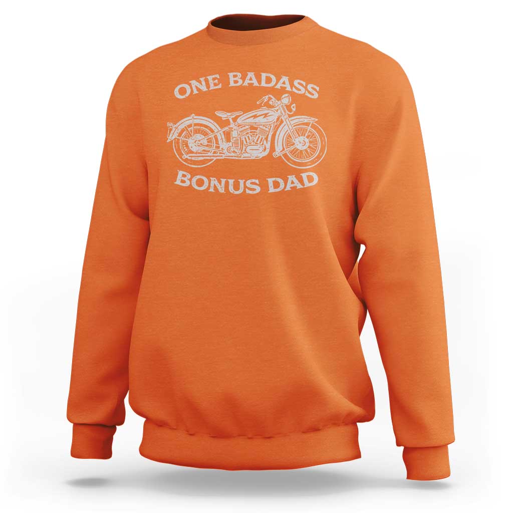 One Badass Bonus Dad Sweatshirt Funny Stepdad Motorcycle Graphic Mens Biker