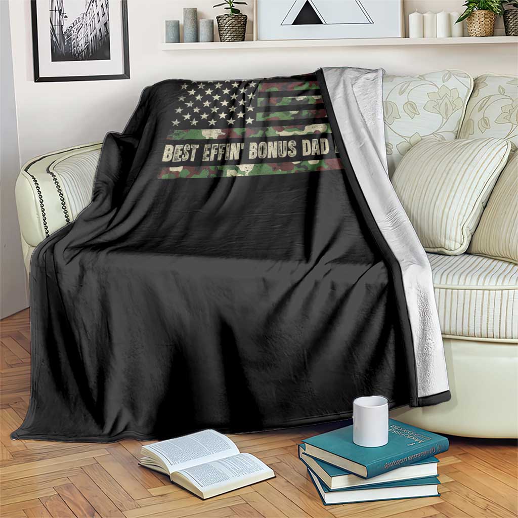 Best Effin Bonus Dad Ever Throw Blanket Funny Step Dad Camo American Flag