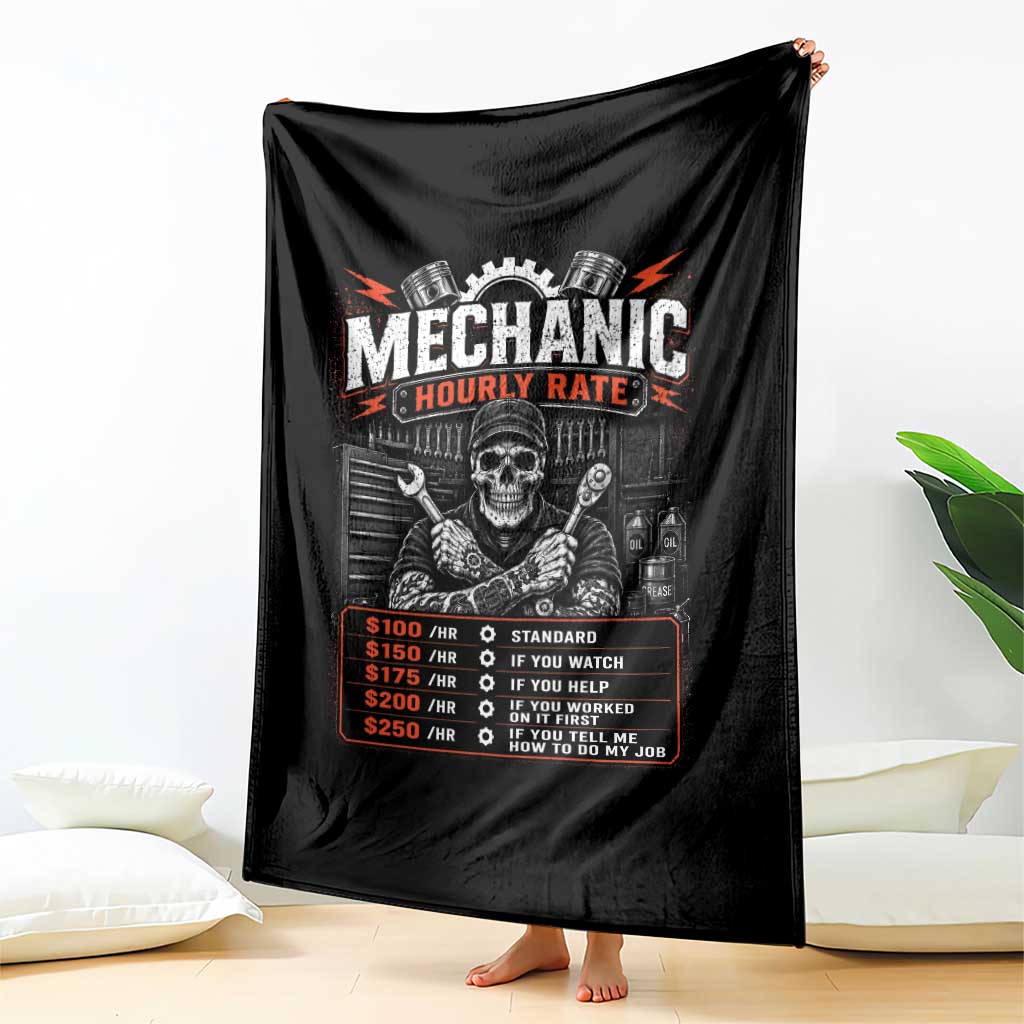 Mechanic Skeleton Throw Blanket Funny Hourly Rate Auto Car Garage Labor Rates
