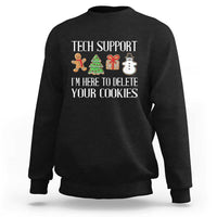 Black crewneck sweatshirt with Tech Support holiday graphic and cookie-delete text