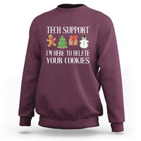 Maroon crewneck sweatshirt with Tech Support holiday graphic and cookie-delete text