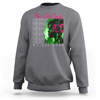 Women's gray crewneck sweatshirt with 'For Us Only' back graphic