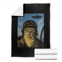 Cat Selfie With Alien UFO Throw Blanket Retro Space Sci-Fi Cat Pilot - Wonder Print Shop