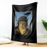 Cat Selfie With Alien UFO Throw Blanket Retro Space Sci-Fi Cat Pilot - Wonder Print Shop