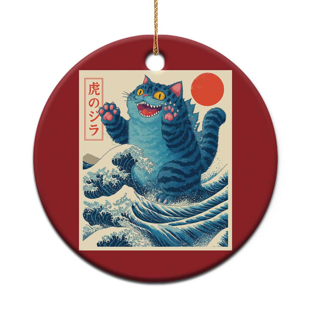 Blue Catzilla Cat Japanese Art Christmas Ornament Kawaii Demon Tiger Funny Kitty Dad Gifts - Wonder Print Shop
