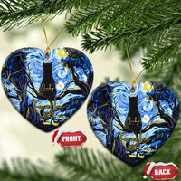 Personalized cat memorial heart ornament set: two blue hearts with black cat silhouette