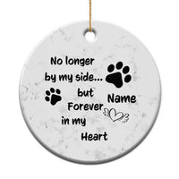Marble white round dog memorial ornament with paw prints and custom Name text