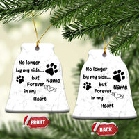 Marble white bell-shaped dog memorial ornaments (front and back) with paw prints and Name