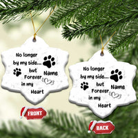 Marble white heart-shaped dog memorial ornaments (front and back) with paw prints and Name