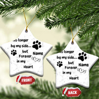 Marble white star-shaped dog memorial ornaments (front and back) with paw prints and Name