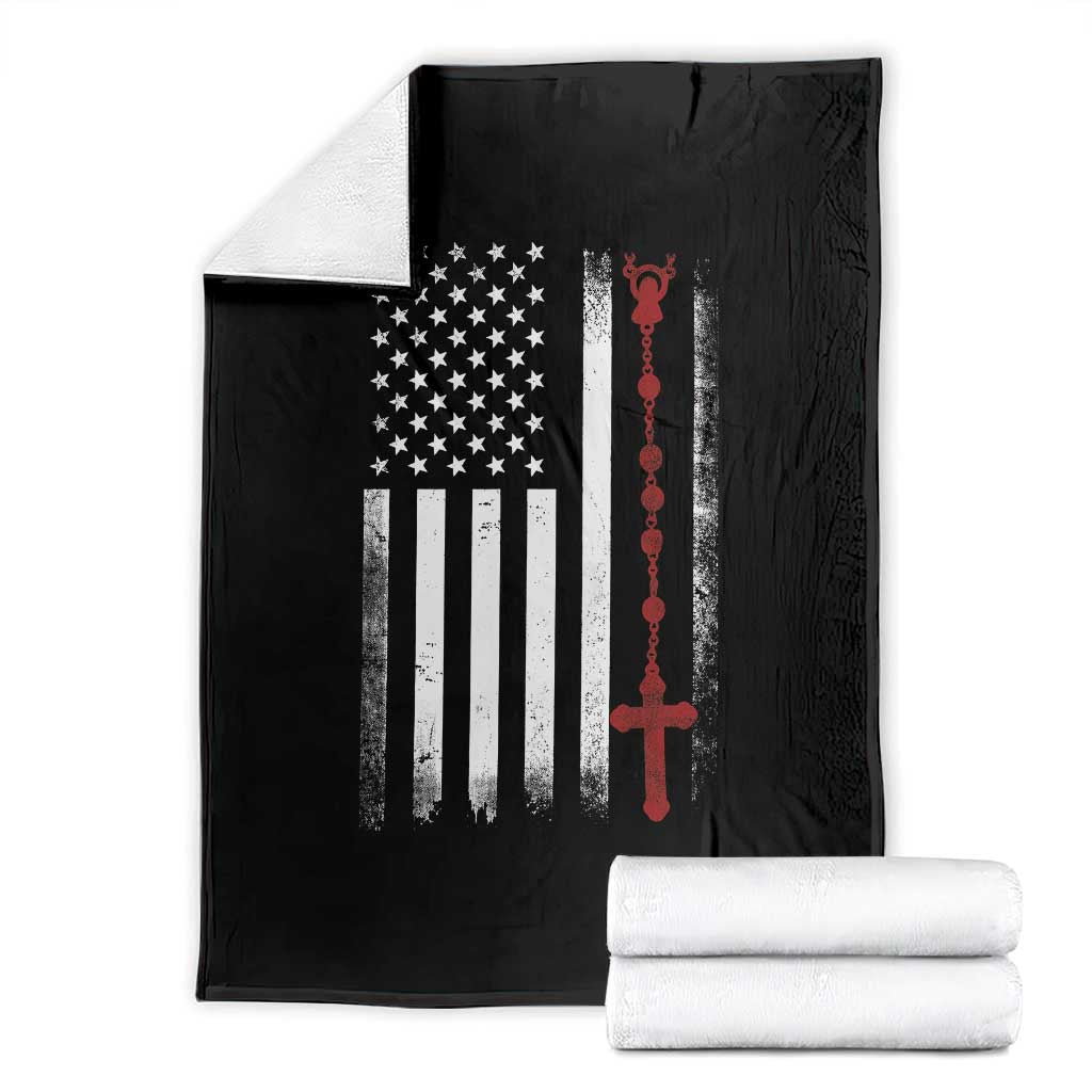 American Flag Rosary Catholic Cross Throw Blanket