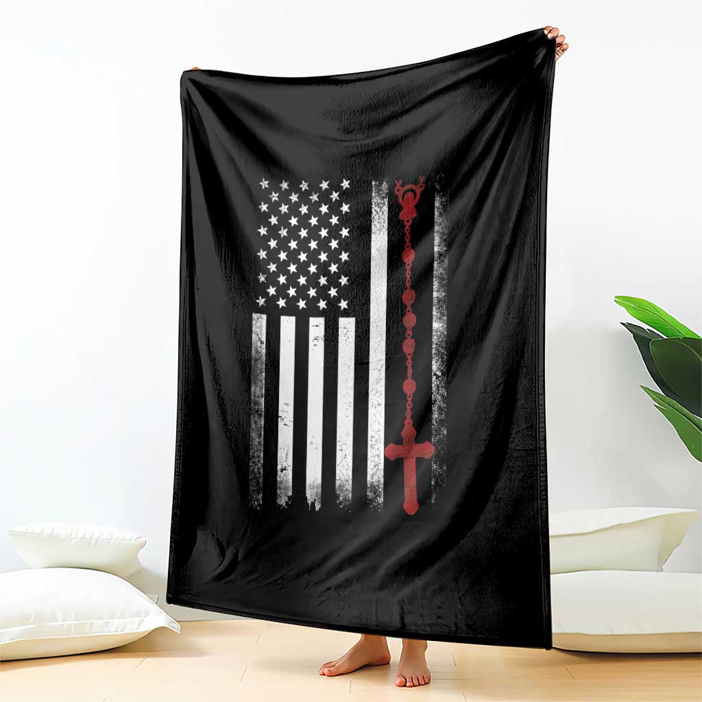 American Flag Rosary Catholic Cross Throw Blanket