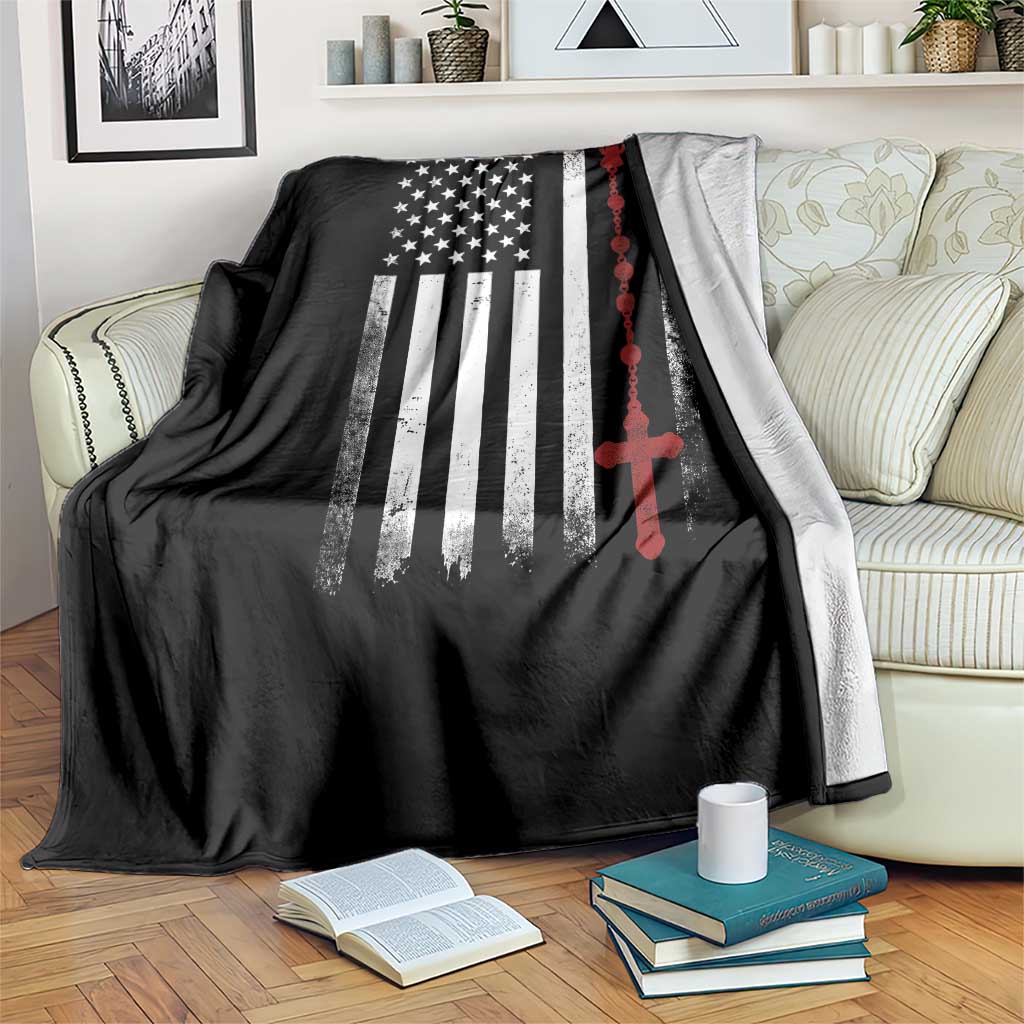 American Flag Rosary Catholic Cross Throw Blanket