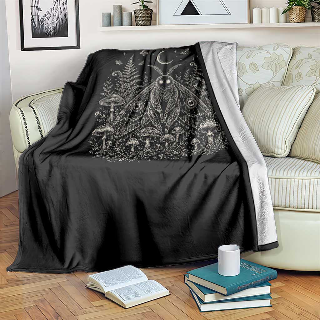 Mothman Throw Blanket Vintage Cryptid Graphic Gothic Forest Moth Mushroom Folklore Gift