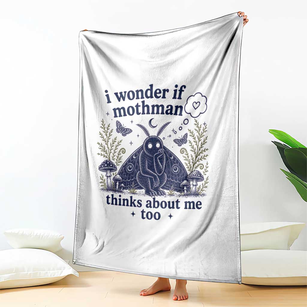 Funny Mothman Throw Blanket I Wonder If Mothman Thinks About Me Too Cryptid Weirdcore