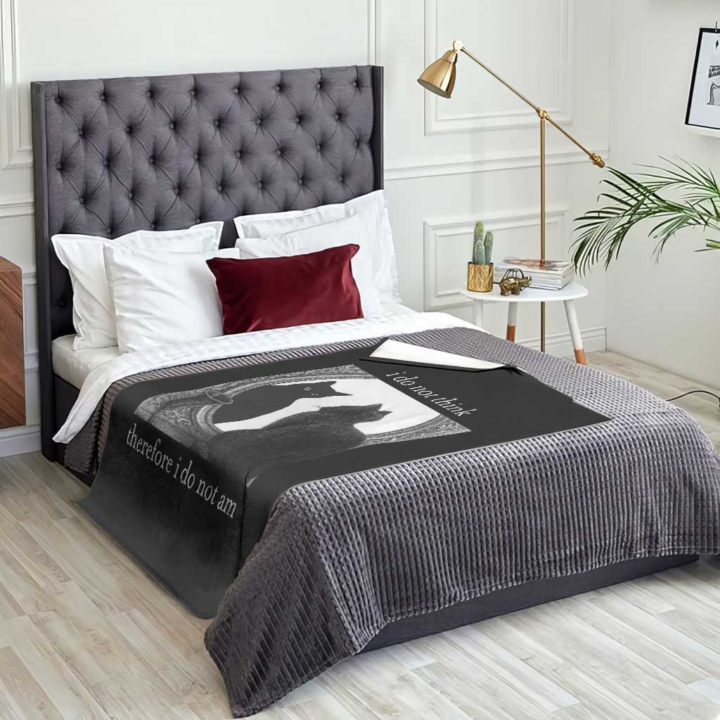 Funny Cat Throw Blanket I Do Not Think Therefore I Do Not Am Goth Emo Grunge Witchy - Wonder Print Shop