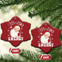 Set of two red heart-shaped Santa Christmas ornaments with “Big Nick Energy” graphic