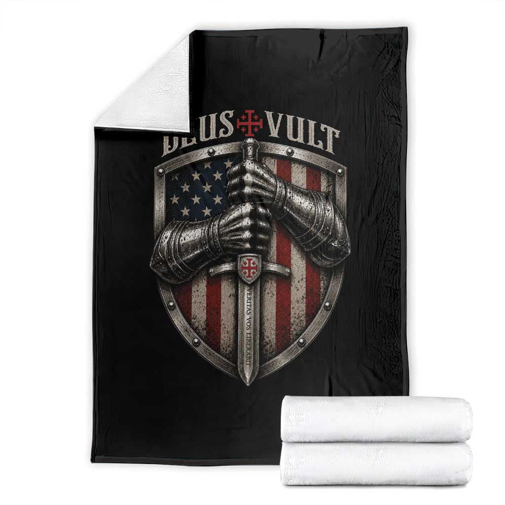 Catholic Knight Templar Crusader Throw Blanket Rertro Deus Vult American Flag