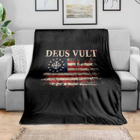 Catholic Knight Templar Crusader Cross Throw Blanket Vintage American Flag
