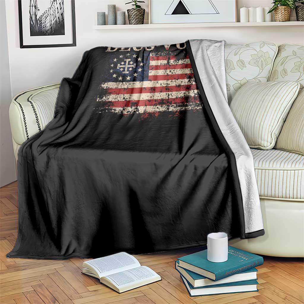 Catholic Knight Templar Crusader Cross Throw Blanket Vintage American Flag