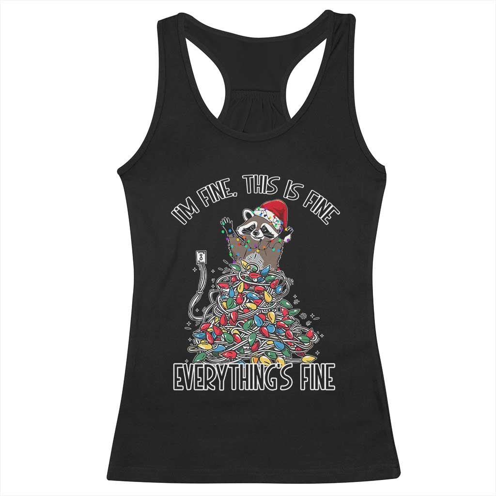 Christmas Racoon Racerback Tank Top I'm Fine Everything Is Fine Xmas Lights