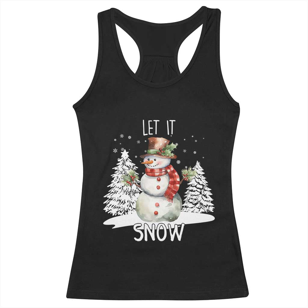 Christmas Let It Snow Racerback Tank Top Funny Snowman Snowflakes Xmas Tree