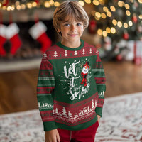 Christmas Let It Snow Knitted Sweatshirt Funny Snowman Snowflakes - Wonder Print Shop