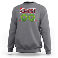 Charcoal gray crewneck sweatshirt with 'CHEST' chestnut graphic on front