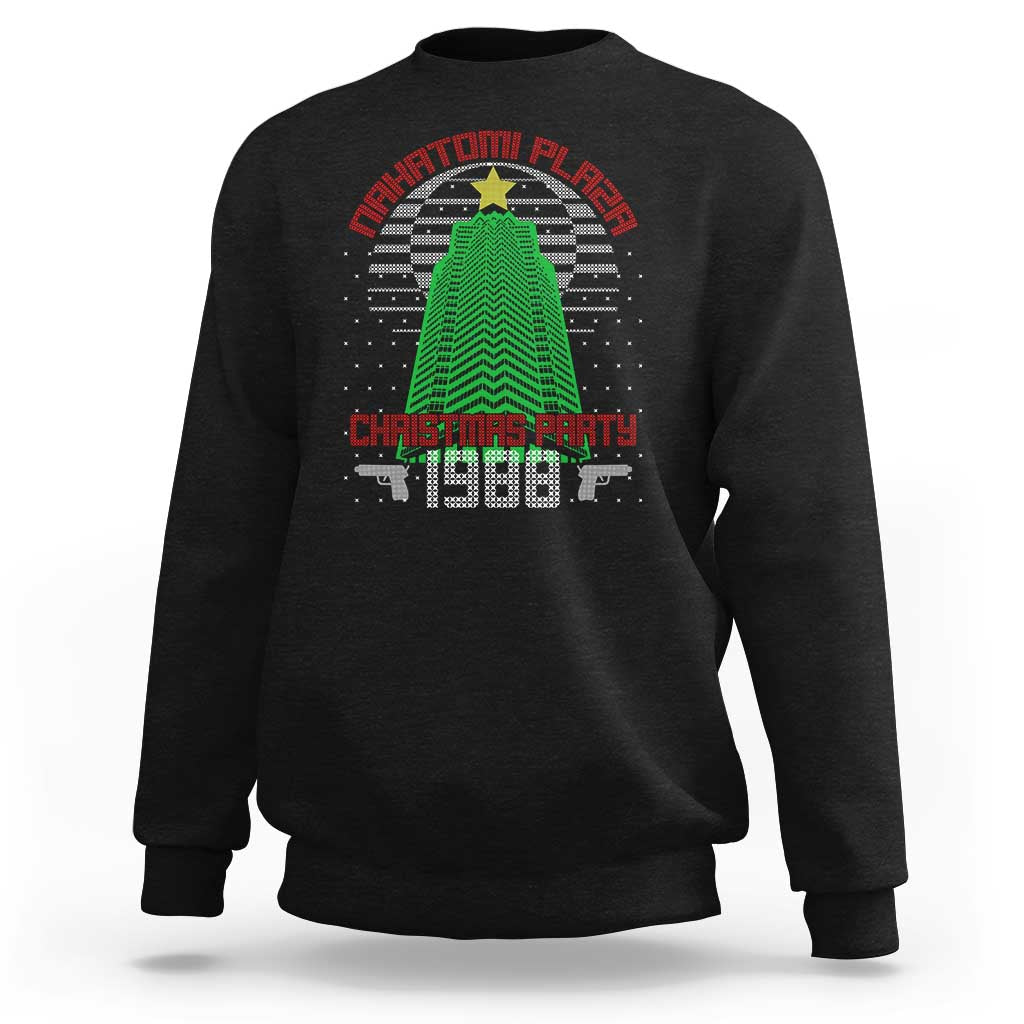 Black crewneck sweatshirt with green Christmas tree graphic and "CHRISTMAS PARTY 1988" print