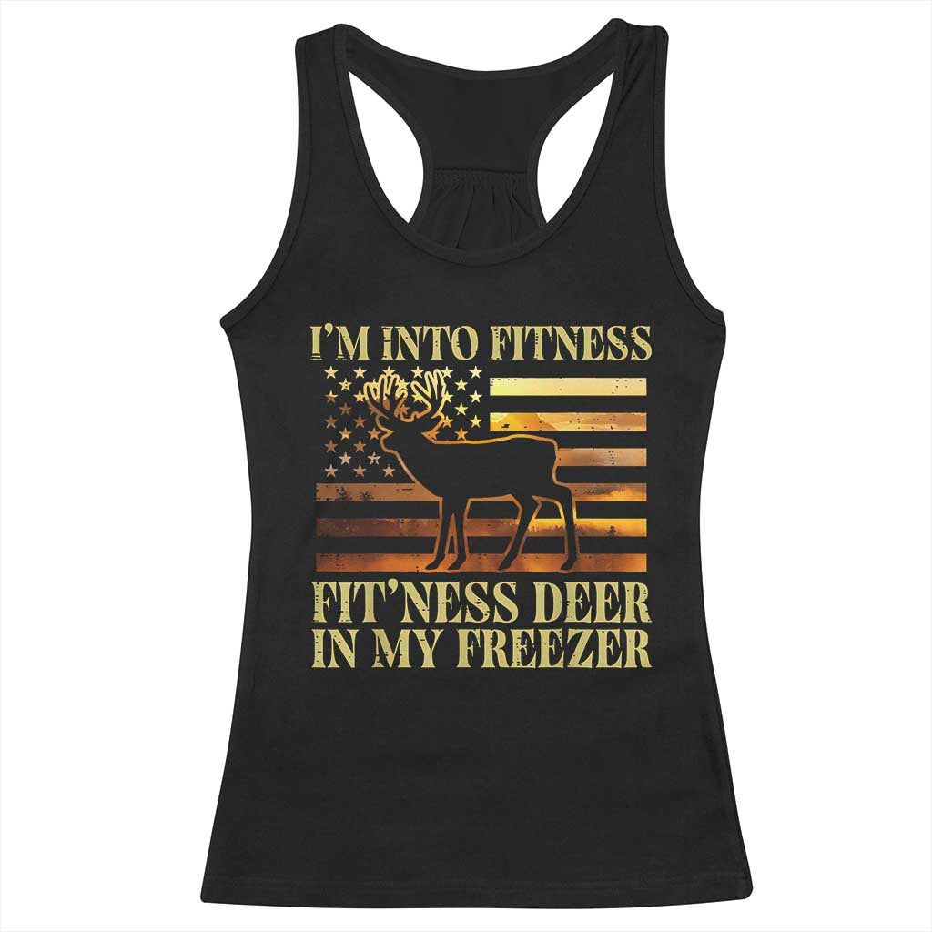 Hunting Racerback Tank Top I'm Into Fitness Fit'ness Deer In My Freezer American Flag