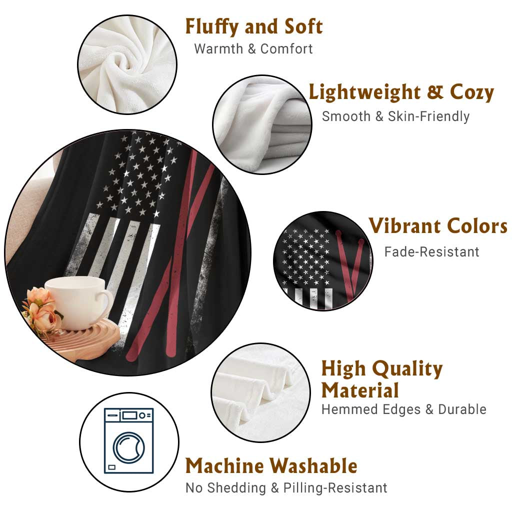 American Flag Drumsticks Throw Blanket USA Drummers Vintage Drum Sticks - Wonder Print Shop