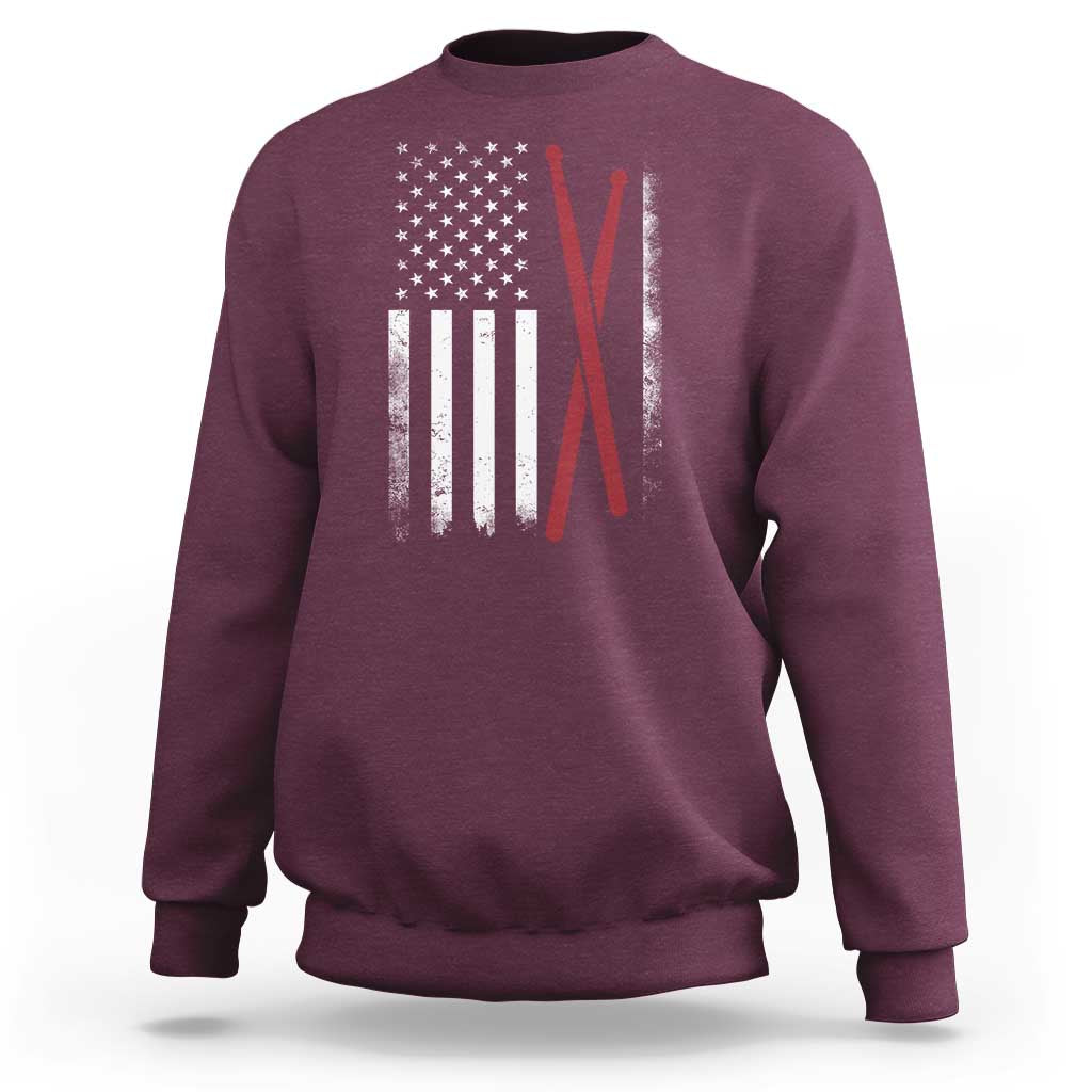 American Flag Drumsticks Sweatshirt USA Drummers Vintage Drum Sticks - Wonder Print Shop