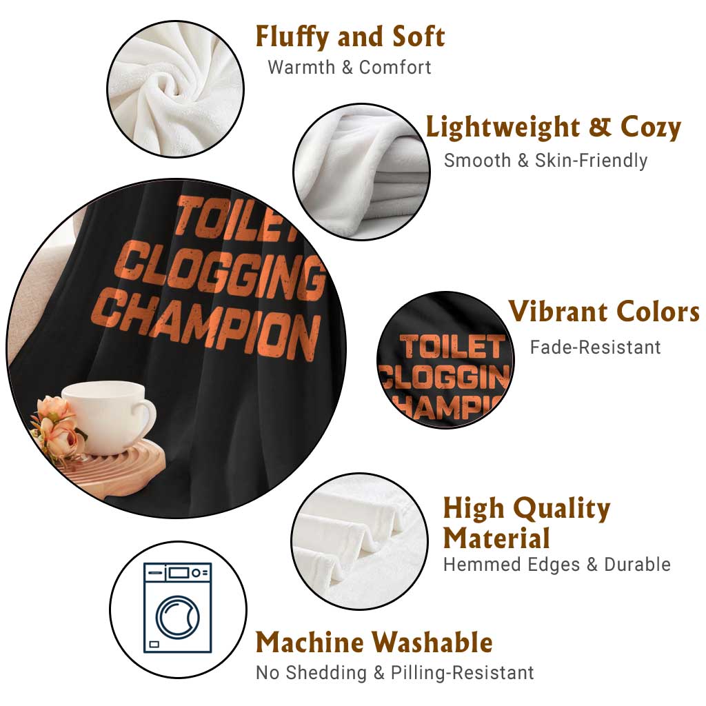 Toilet Clogging Champion Throw Blanket Funny Dirty Saying - Wonder Print Shop