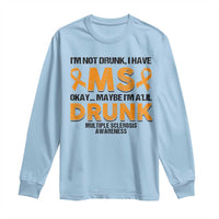Long-sleeve awareness shirt in light blue with orange ribbon MS graphic and slogan.