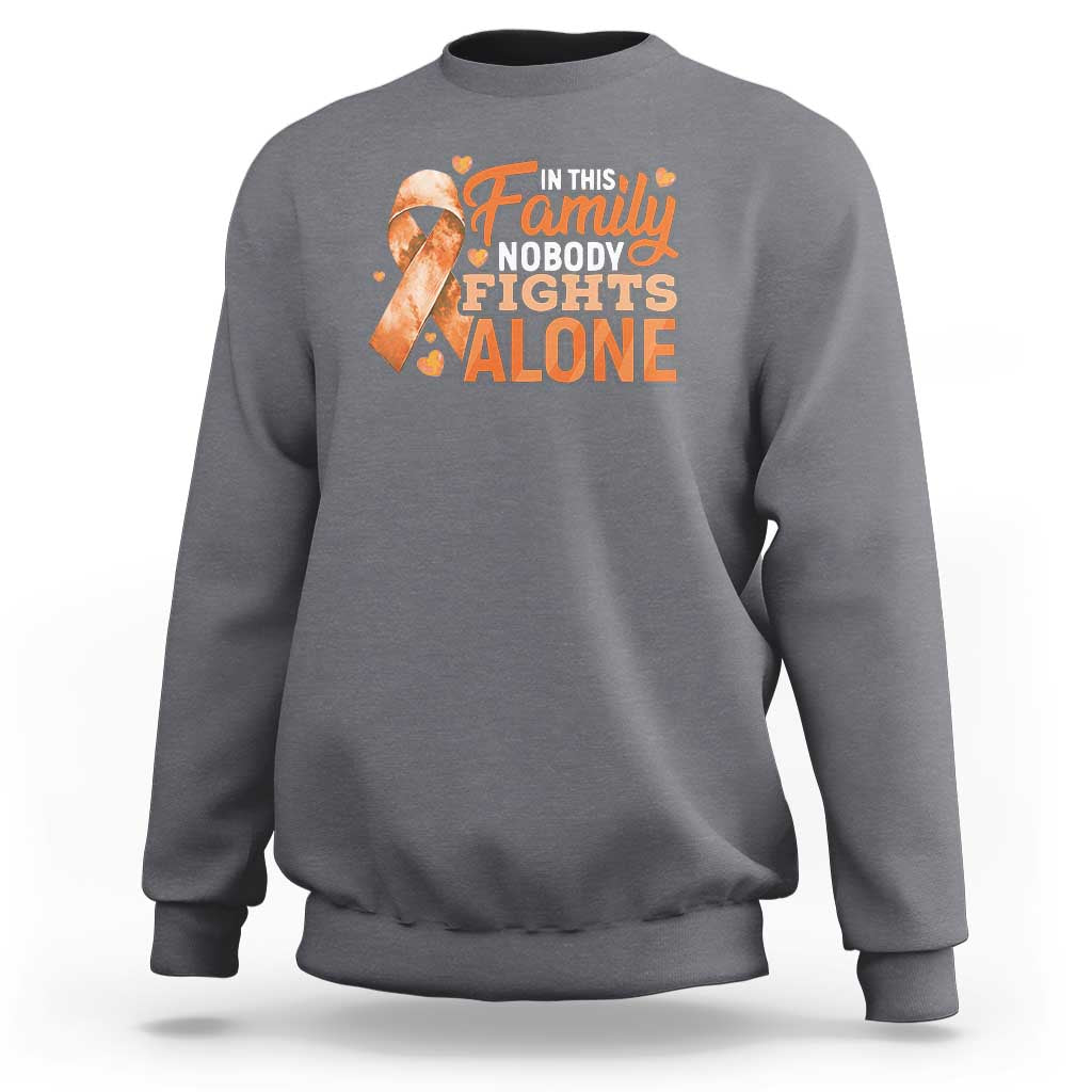 Charcoal gray sweatshirt with orange awareness ribbon graphic and family support text