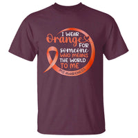 Maroon T-shirt with orange awareness ribbon and “I wear Orange” circular graphic