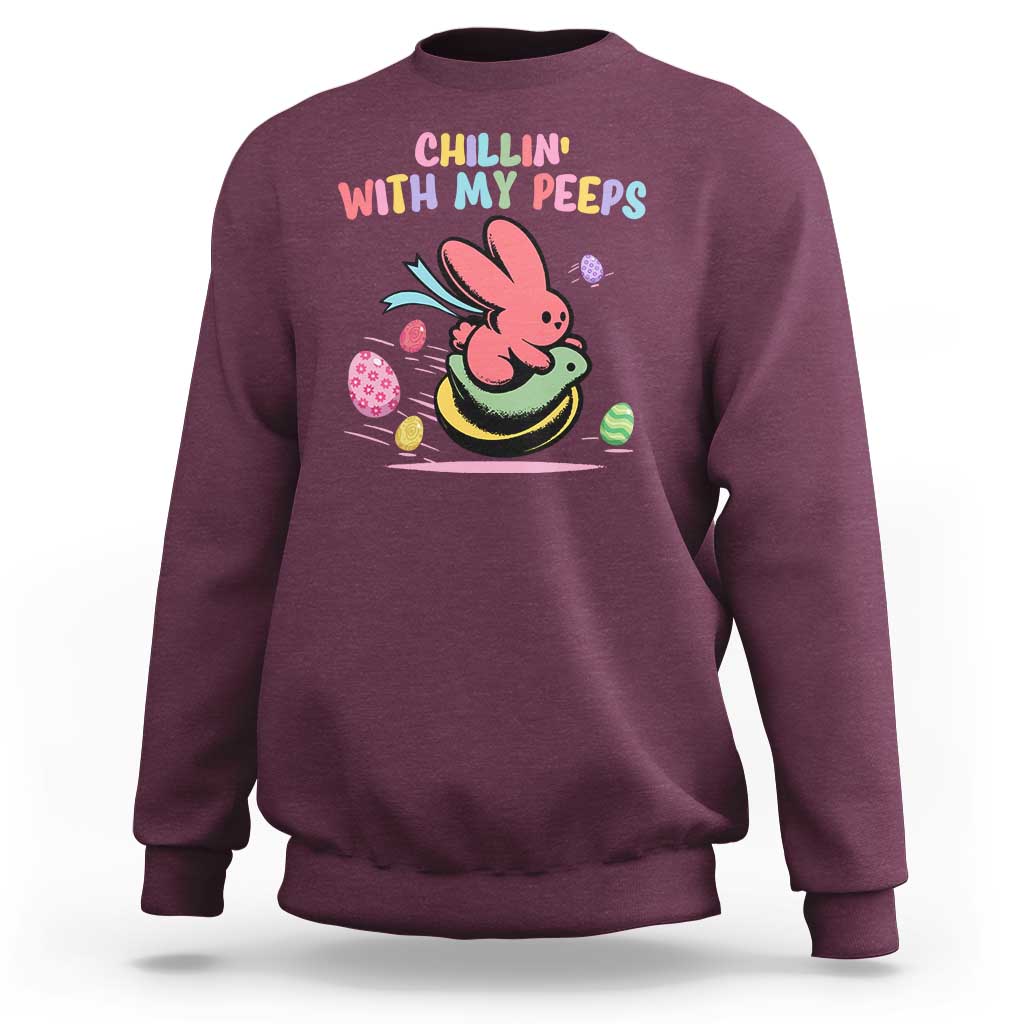 Easter Day Sweatshirt Chillin With My Peeps Bunnies - Wonder Print Shop