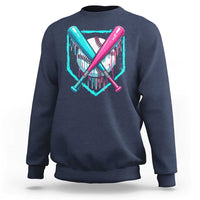 Youth baseball sweatshirt, navy blue with neon baseball bat graphic on chest