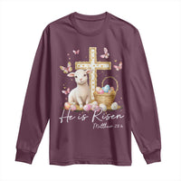 He Is Risen Easter Long Sleeve Shirt Lamb Flowers Cross