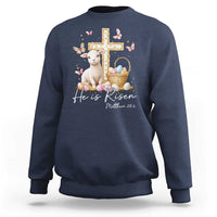 He Is Risen Easter Sweatshirt Lamb Flowers Cross