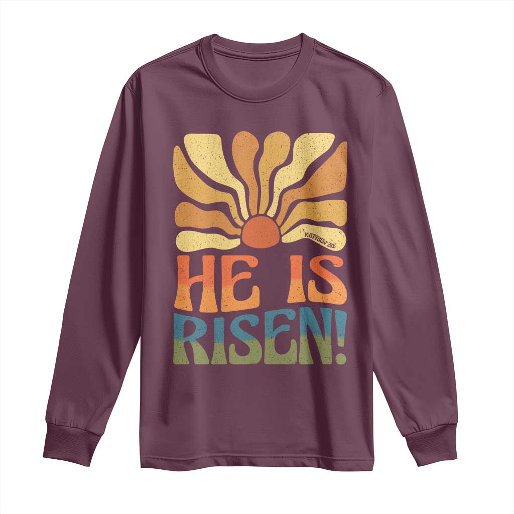 Retro Easter Long Sleeve Shirt Jesus He is Risen Matthew 28:6 Bible Verse Kids - Wonder Print Shop