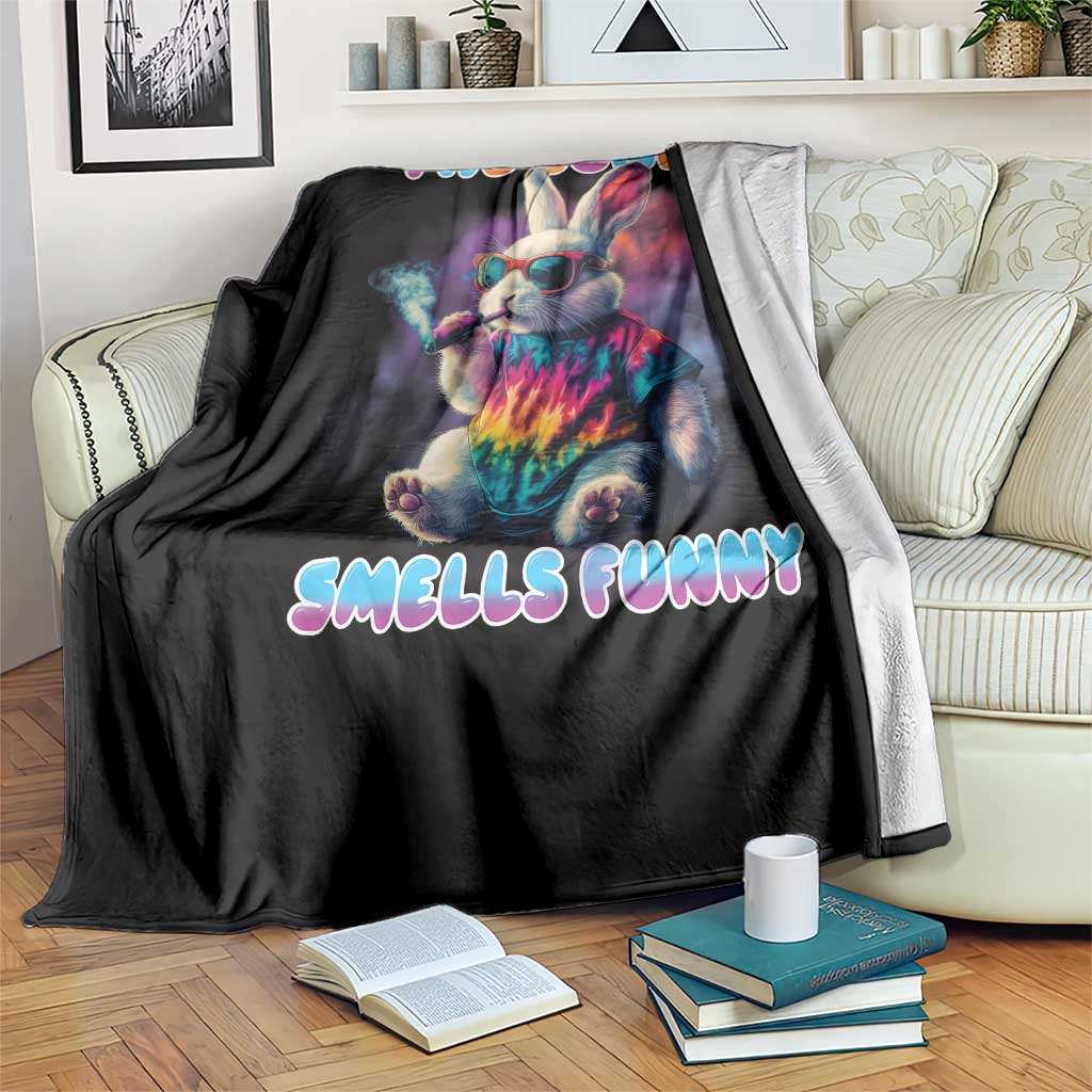 Happy 420 Easter Throw Blanket Funny Smoking Easter Bunny Smells Funny Easter - Wonder Print Shop
