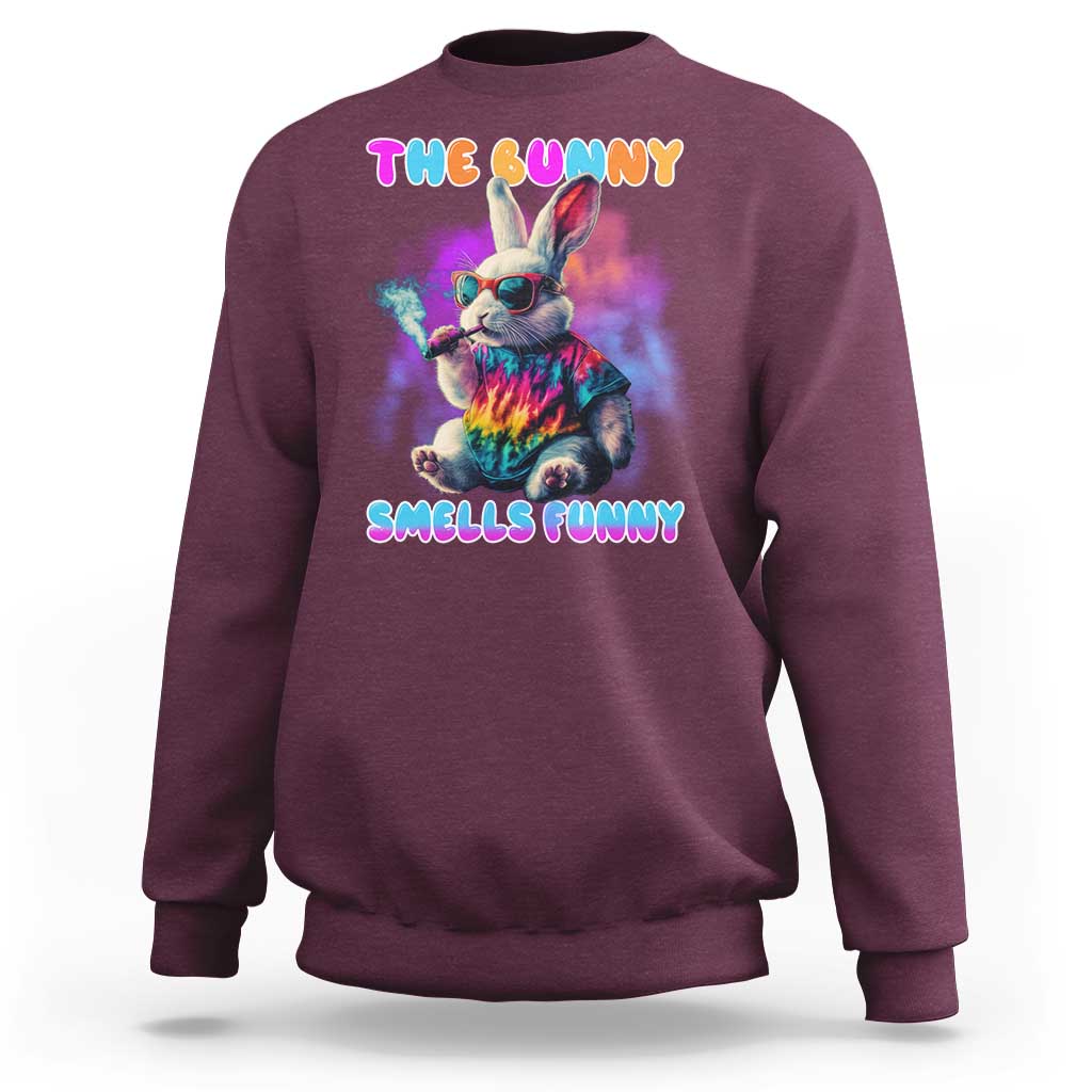 Happy 420 Easter Sweatshirt Funny Smoking Easter Bunny Smells Funny Easter - Wonder Print Shop