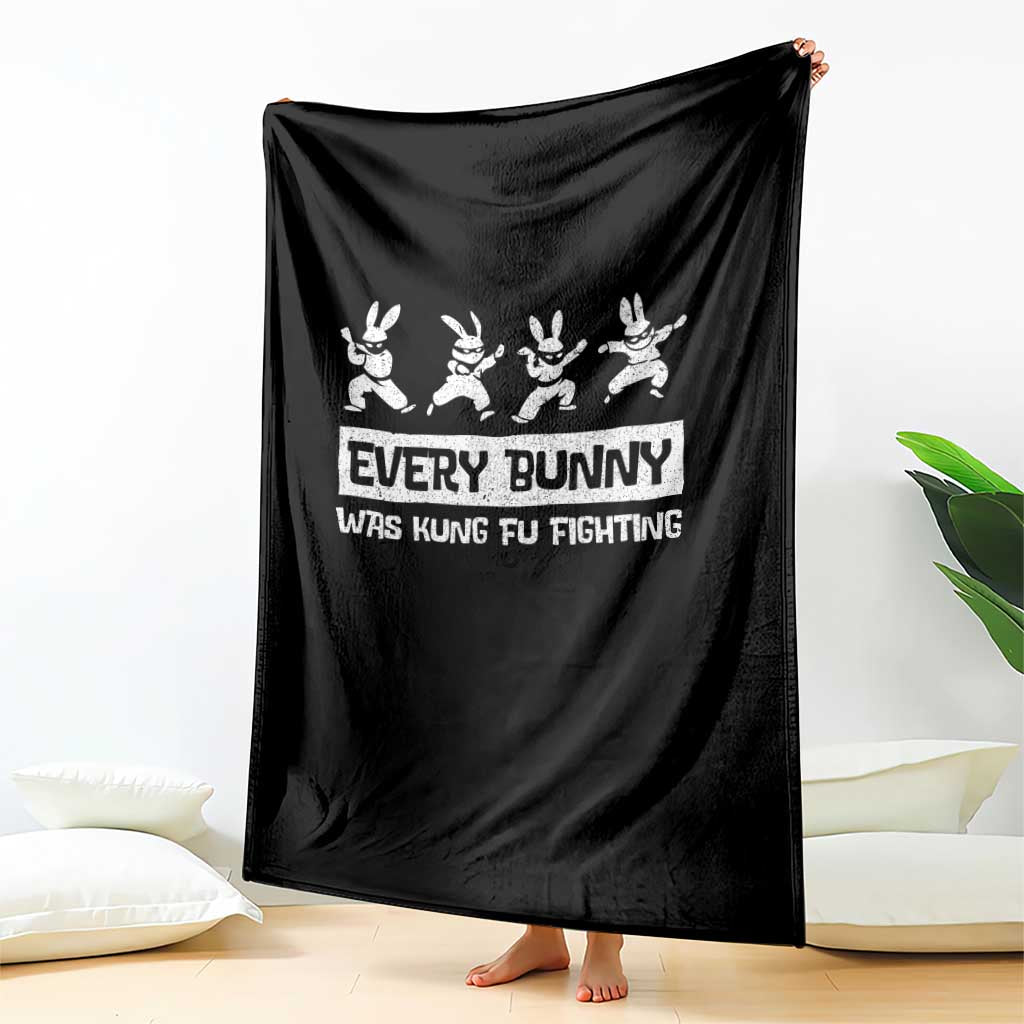 Bunny Kung Fu Fighting Throw Blanket Funny Easter Vintage Graphic